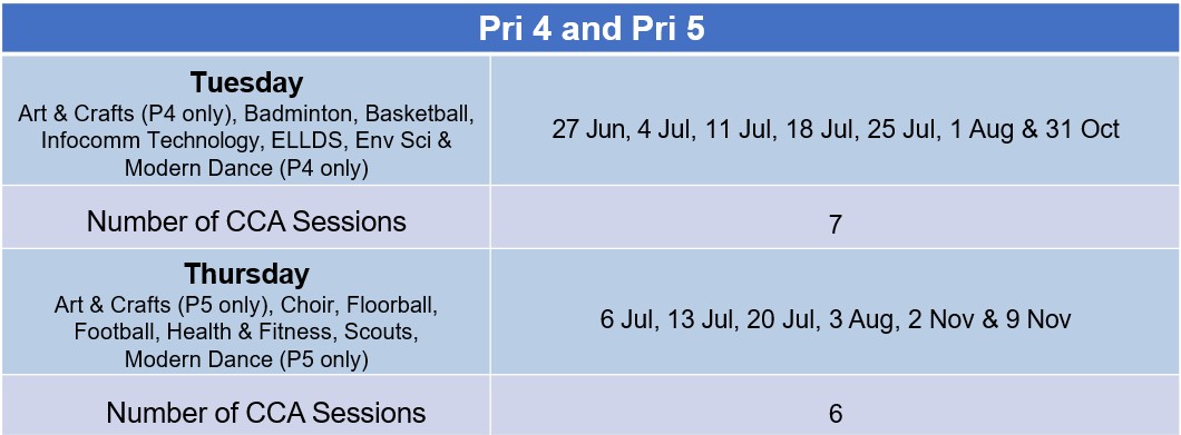 CCA Schedule